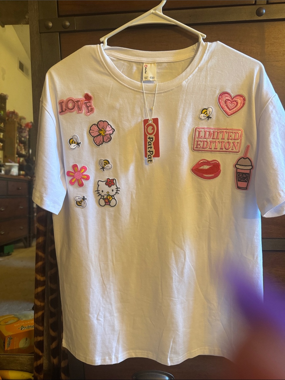 NWT Custom made 1 of a kind PatPat White Tee with Hello Kitty